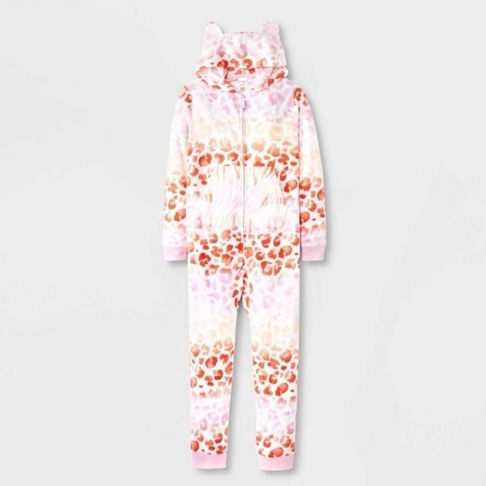 Cat & Jack Pink and Orange Girl Hooded Bodysuit with Cheetah Pattern Size Small